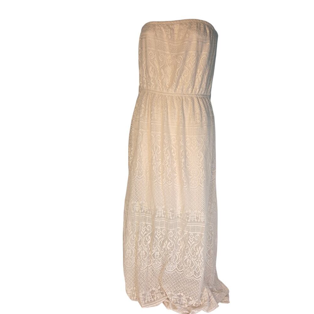 Just Be Cream Floral Lace Strapless Maxi Dress Lined Empire Waist Women's M